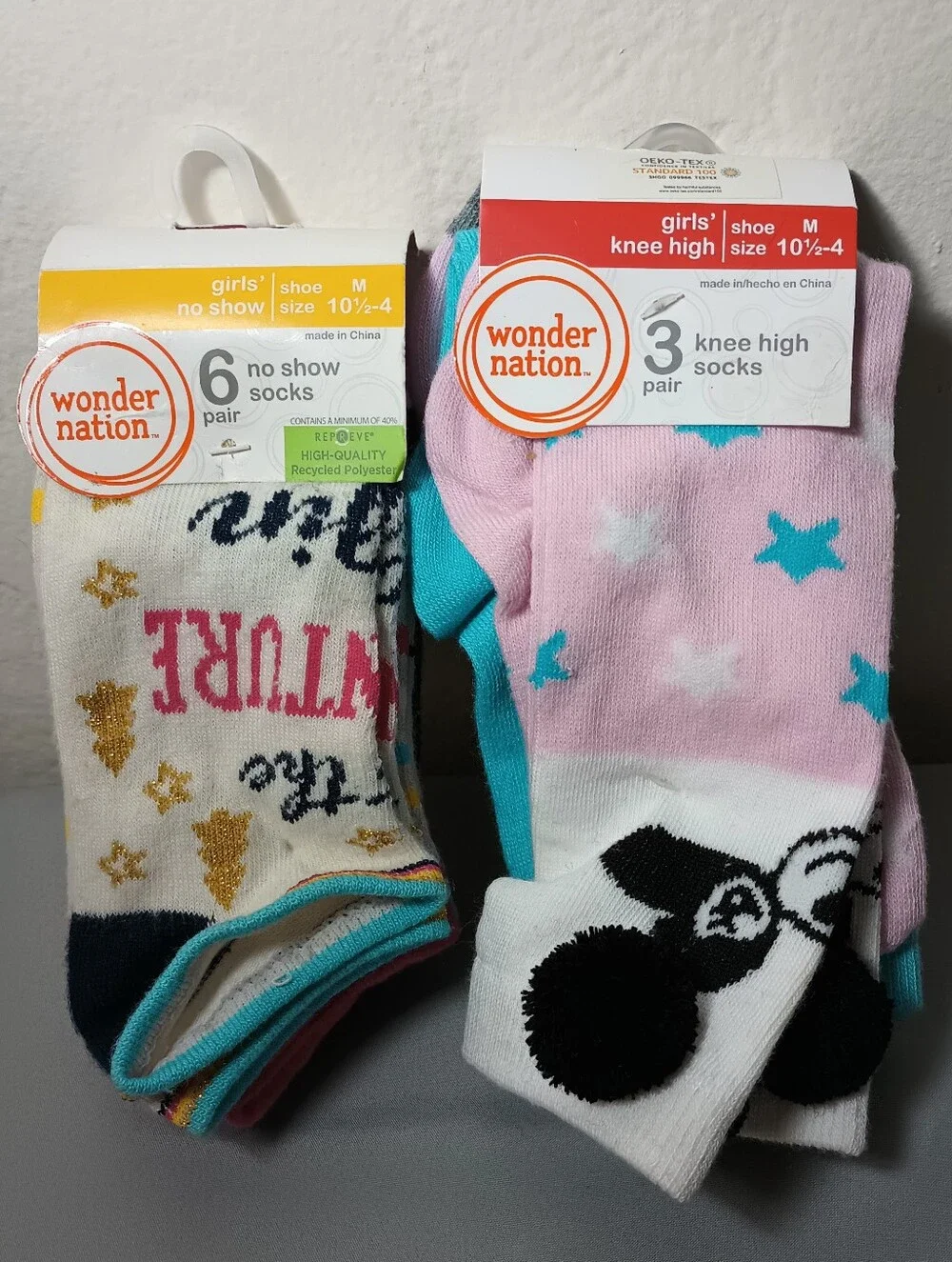 Wonder Nation Girls No Show Be Unique And Panda Knee High Socks (2)